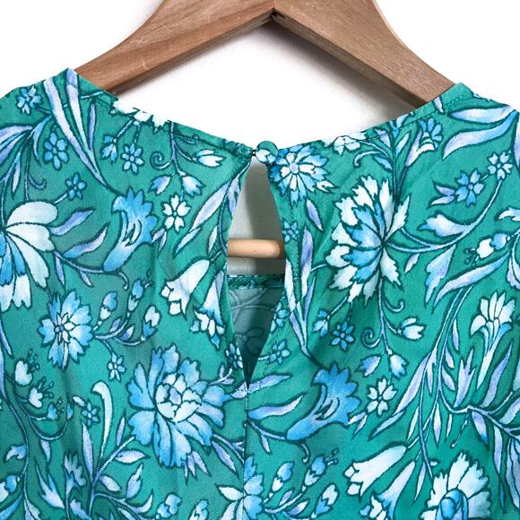 J Crew Gwyneth Cupro Blend Slip Dress Size XS Green Marigold Blooms Short Sleeve - Picture 4 of 9